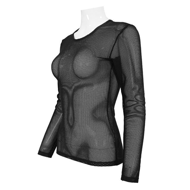schwarzes Unisex Langarm-Netzshirt XS