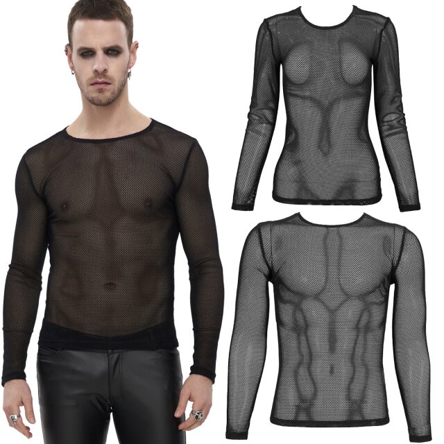 Elastisches Devil Fashion Unisex Netzshirt (TT19801) mit großem Rundhals-Ausschnitt und langen Ärmeln.