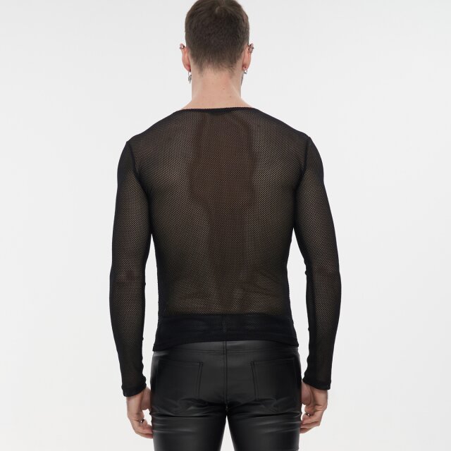 schwarzes Unisex Langarm-Netzshirt XS