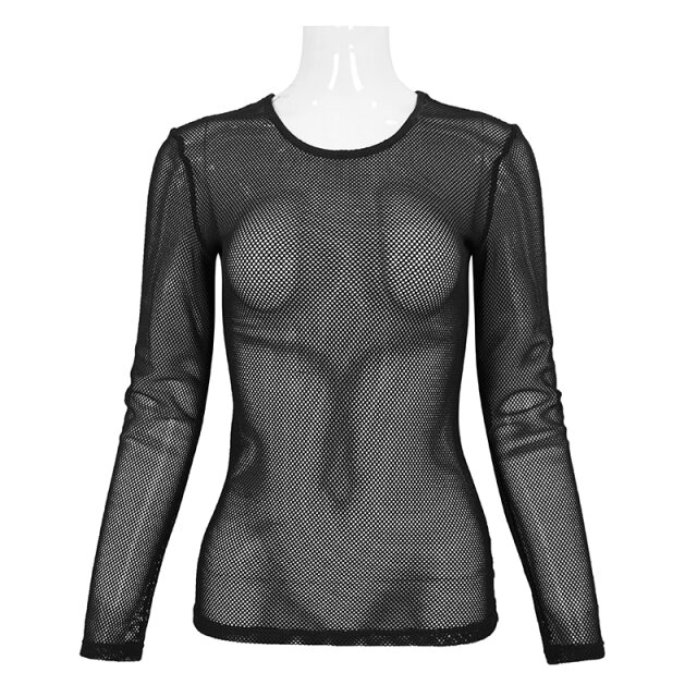 schwarzes Unisex Langarm-Netzshirt XS