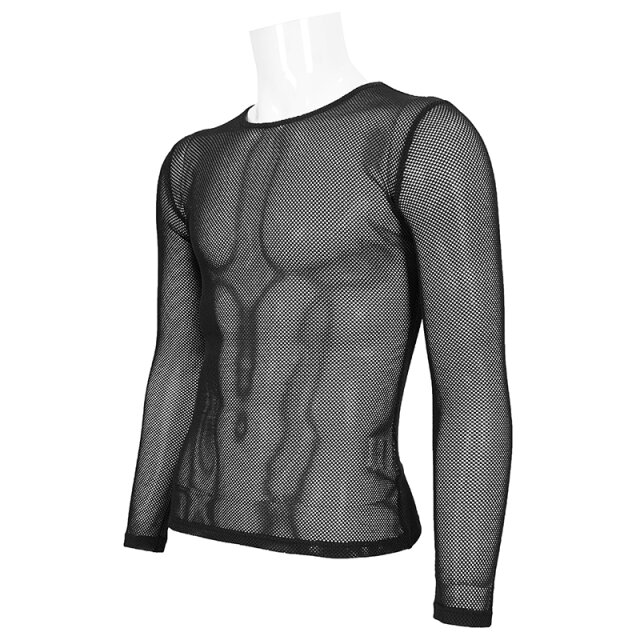 schwarzes Unisex Langarm-Netzshirt XS