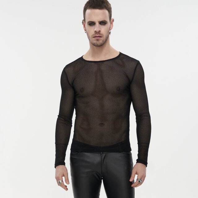 schwarzes Unisex Langarm-Netzshirt XS
