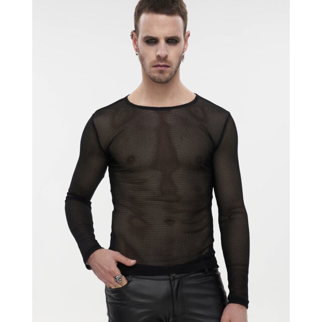 schwarzes Unisex Langarm-Netzshirt XS