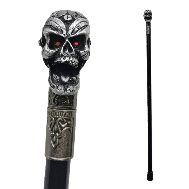 Victorian Goth walking stick with skull knob elaborately...