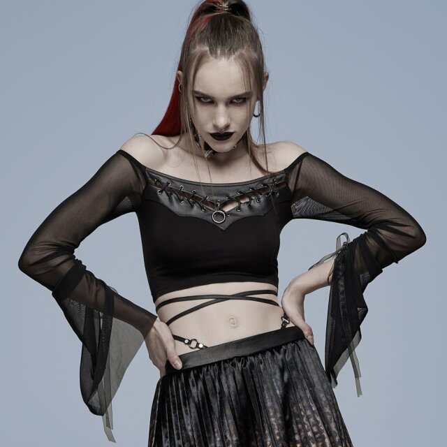 Bellyless PUNK RAVE Shirt Madness with Faux Leather Trim