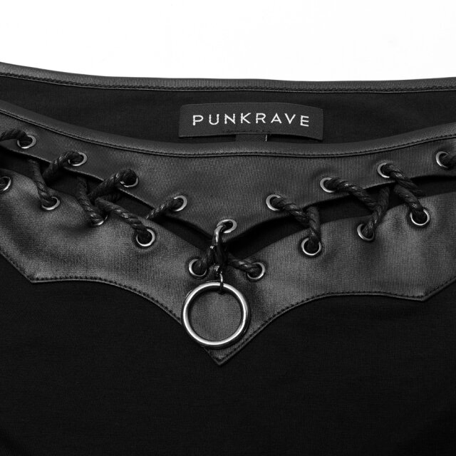 Bellyless PUNK RAVE Shirt Madness with Faux Leather Trim