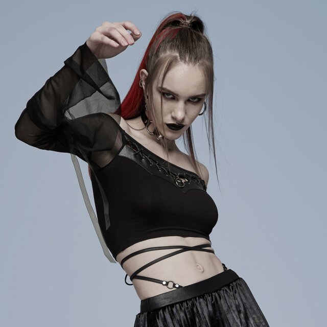 Bellyless PUNK RAVE Shirt Madness with Faux Leather Trim