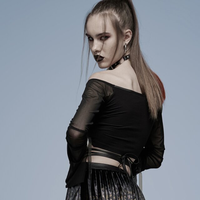 Bellyless PUNK RAVE Shirt Madness with Faux Leather Trim