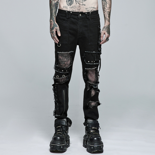 Punk Rave Shredded Trousers with Mesh | BOUDOIR NOIR