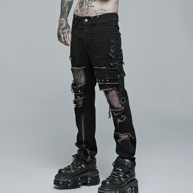 Punk Rave Shredded Trousers Exodus with Mesh
