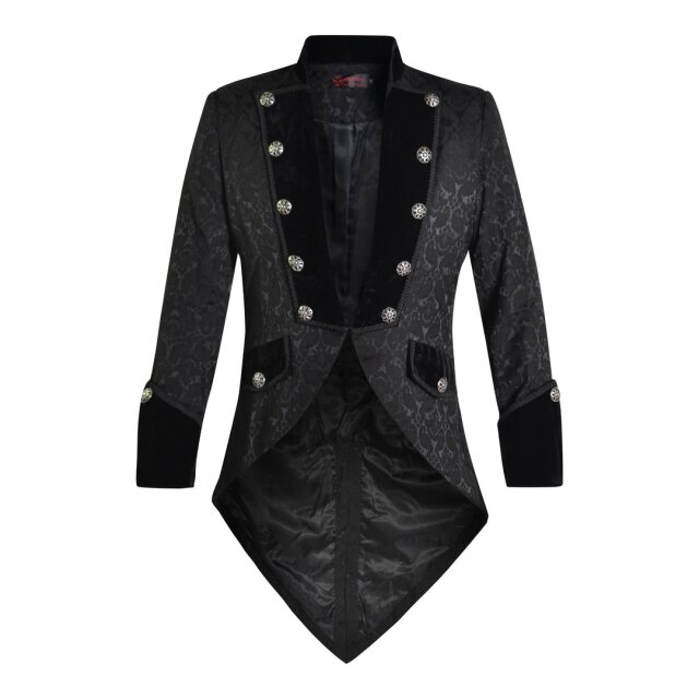 Schwarzer viktorianischer Brokat Frack. Gothic Herrenmode / Hochzeitsmode