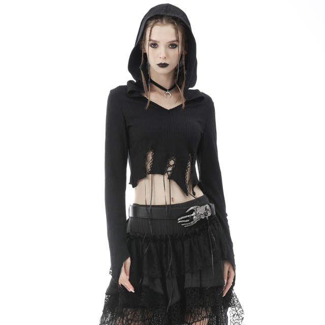 Bauchfreies Kapuzenshirt Glamour Witch mit Zipfeln L-XL