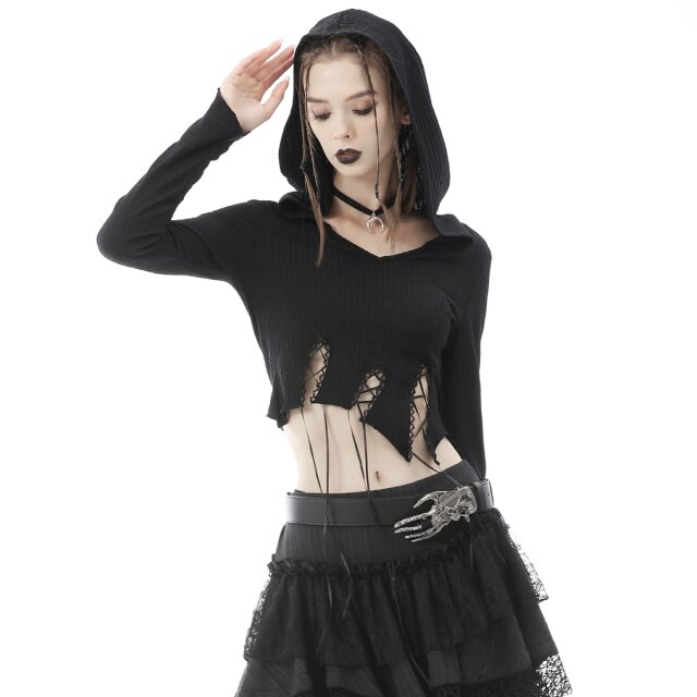 Bauchfreies Kapuzenshirt Glamour Witch mit Zipfeln XXL