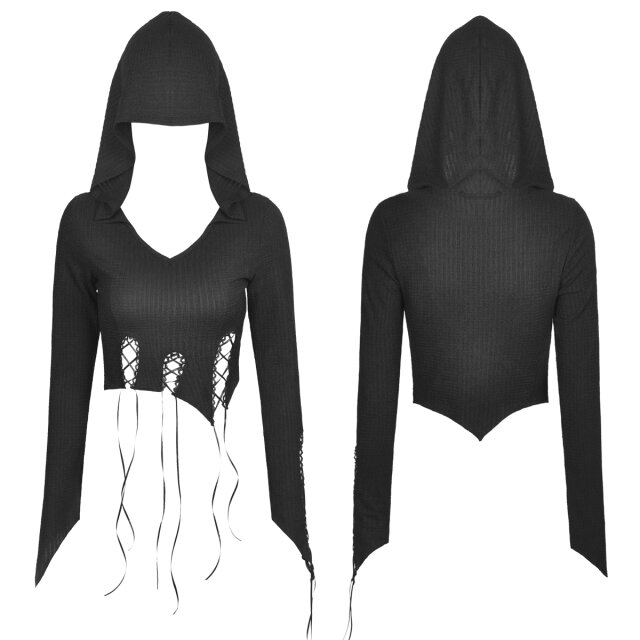 Bauchfreies Kapuzenshirt Glamour Witch mit Zipfeln XXL