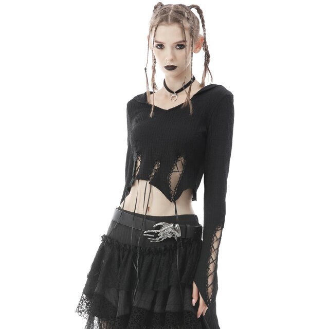 Bauchfreies Kapuzenshirt Glamour Witch mit Zipfeln XXL