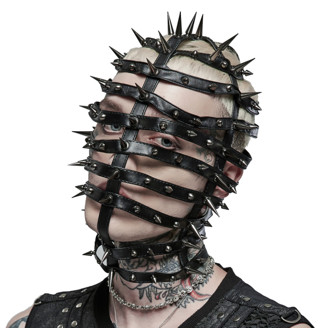 PUNK RAVE head cage (WS-497BK) made of imitation leather...