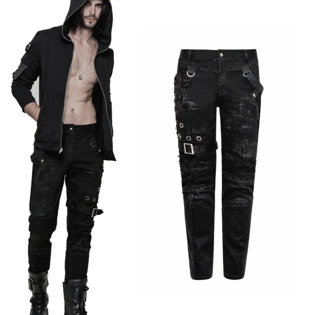 Punk-Rave WK-319NCM/BK Schwarze Fetzenhose im Gothic-Punk-Look. Mit coolen Schnallen & Riemen