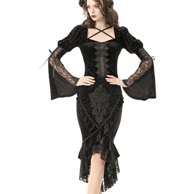 Pencil skirt Haunted Palace with flounces and lace