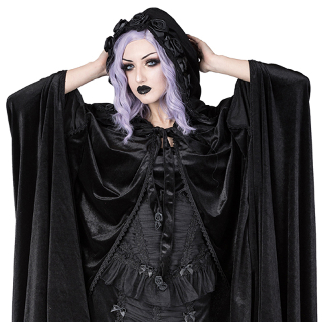 Gothic-Umhang  Fiodora mit Kapuze in zwei Farben uni schwarz