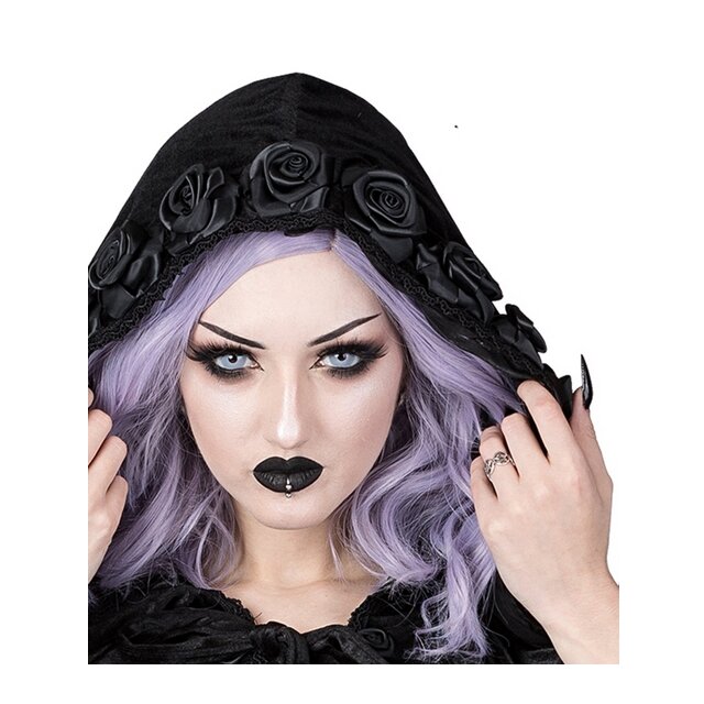 Gothic-Umhang  Fiodora mit Kapuze in zwei Farben uni schwarz