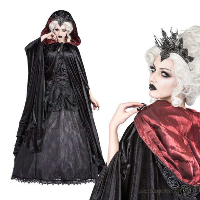 Schwarzer Gothic Samt-Umhang mit Blüten im Stil eines Mittelalter-Capes