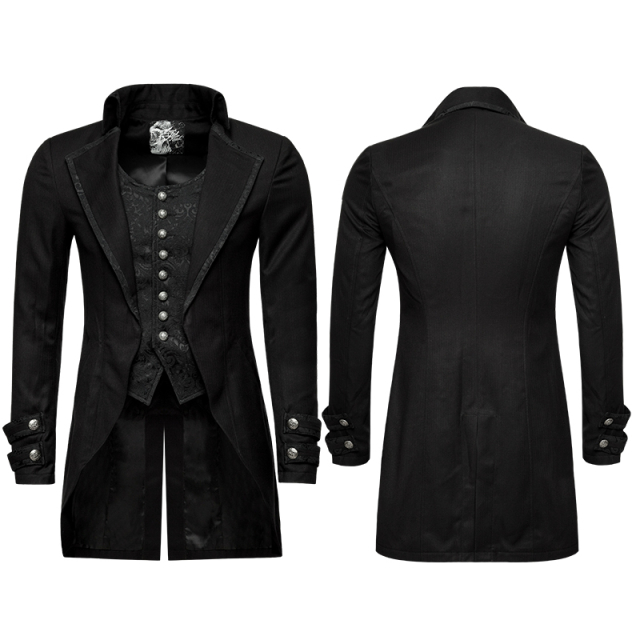 PUNK RAVE Y-750 black Victorian men's tailcoat with implied vest. Gothic men's fashion
