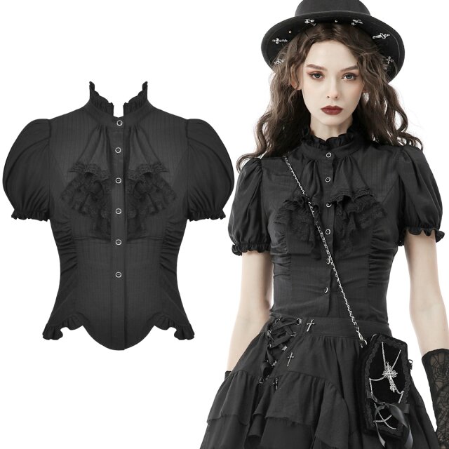 Schwarze Dark In Love Steampunk-Bluse mit kurzen...