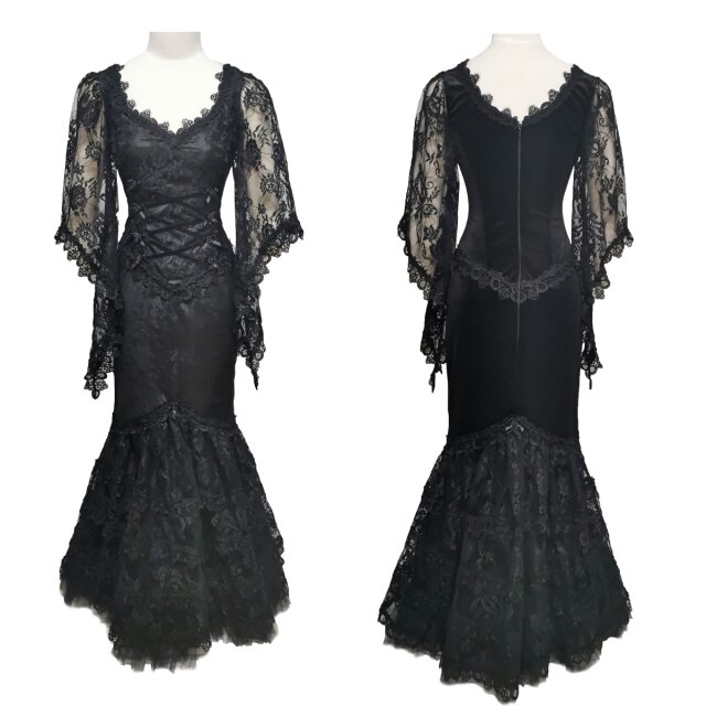 Sinister Gothic Velvet Dress Morticia with Lace