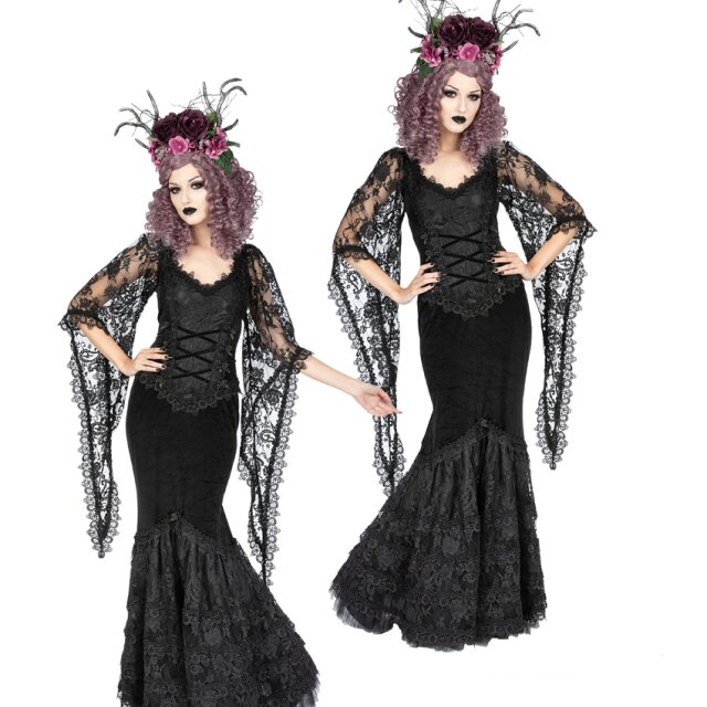 Sinister Gothic Velvet Dress Morticia with Lace