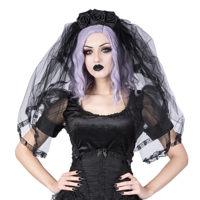 Dreamlike voluminous black wedding veil made of...