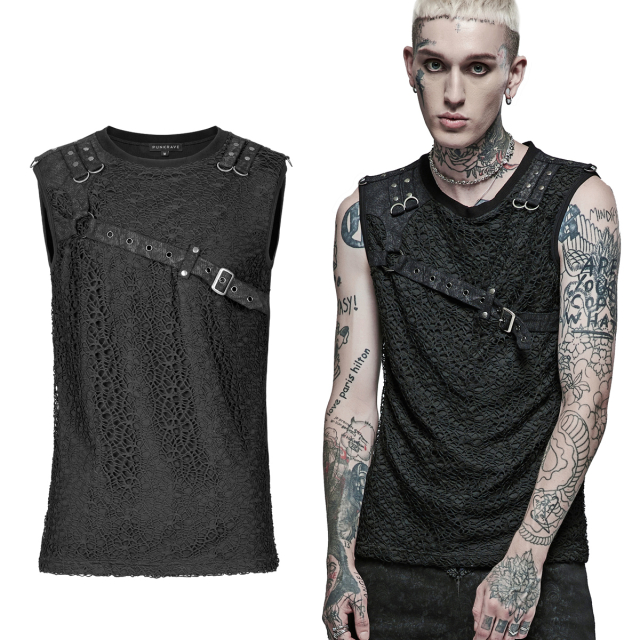 PUNK RAVE tank top(WT-705BK) covered with coarse mesh at...