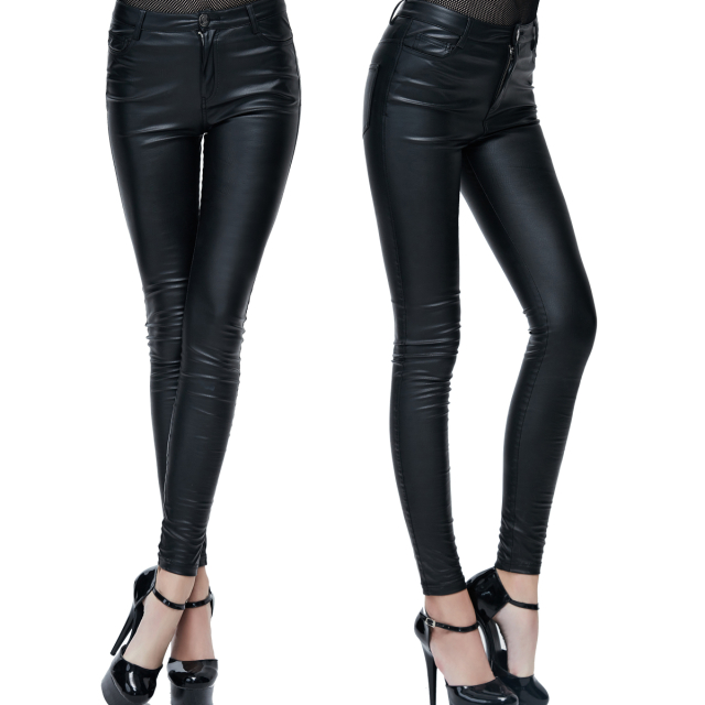 Devil Fashion Skinny Jeans (PT055) aus leicht elastischem Kunstleder in einem Low Waist 5-Pocket-Schnitt