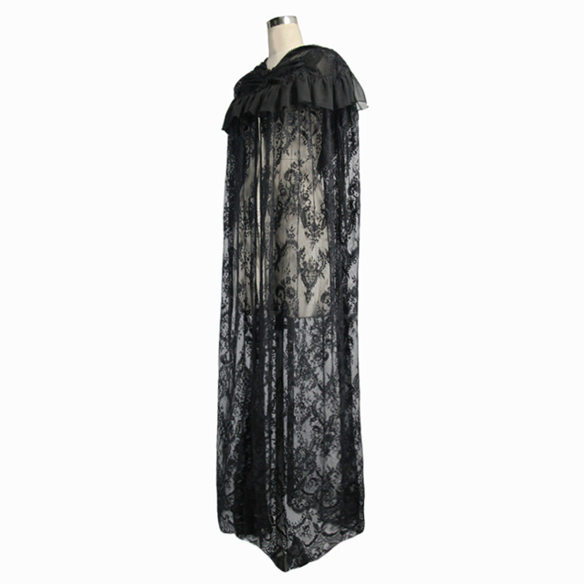 Floor Length Lace Cape Fading Lips with Hood
