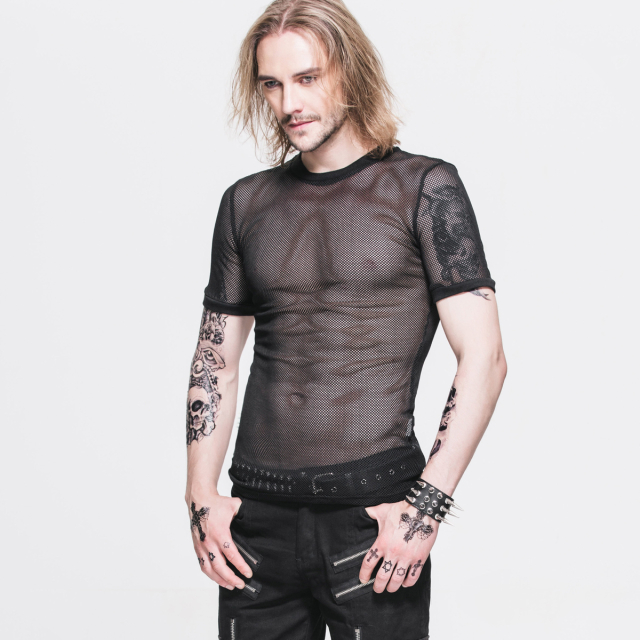 Schwarzes Kurzarm-Netzshirt
