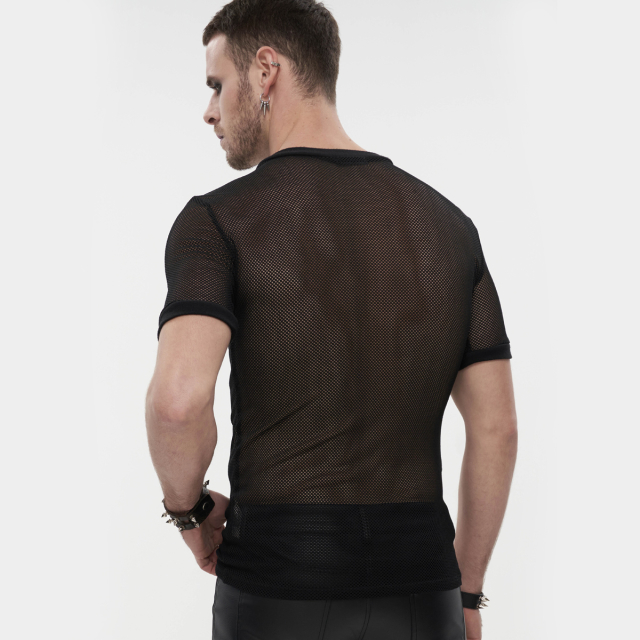 Schwarzes Kurzarm-Netzshirt