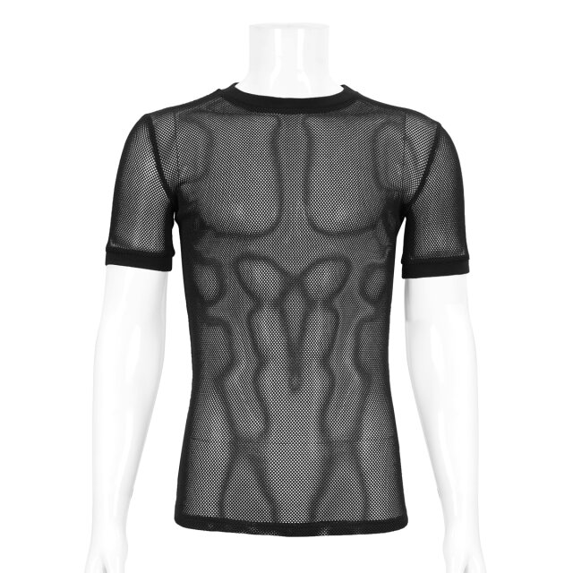 Schwarzes Kurzarm-Netzshirt 3XL