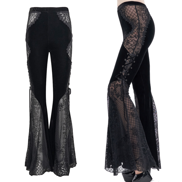 Eva Lady velvet bell-bottoms (EPT009) with inserts of elegantly flocked mesh as well as delicate lacing and lace trims