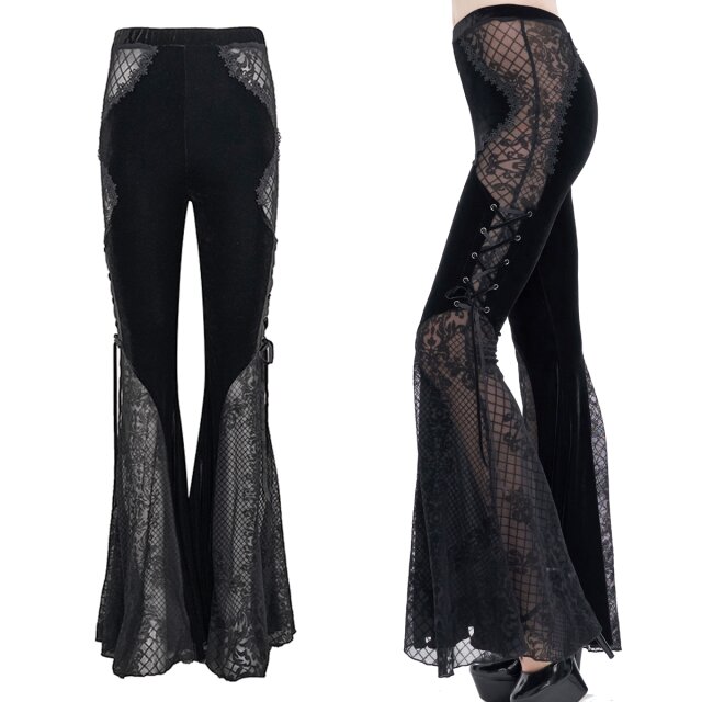 Eva Lady Samt-Schlaghose (EPT009) mit Einsätzen aus elegant beflocktem Mesh sowie zarter Schnürung und Spitzenborten