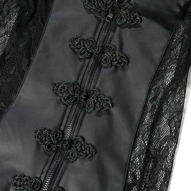 Long Wetlook Dress Coat Hera with Lace Panels