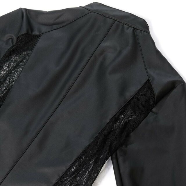 Langer Wetlook Kleidmantel Hera mit Spitzeneinsätzen XL