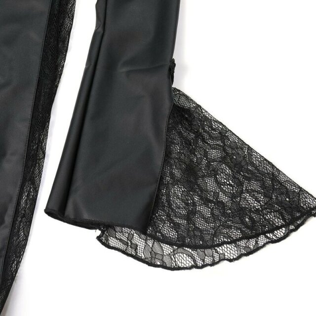 Langer Wetlook Kleidmantel Hera mit Spitzeneinsätzen XL