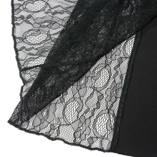 Langer Wetlook Kleidmantel Hera mit Spitzeneinsätzen XL