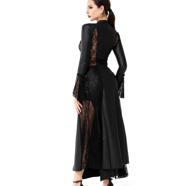 Langer Wetlook Kleidmantel Hera mit Spitzeneinsätzen XL