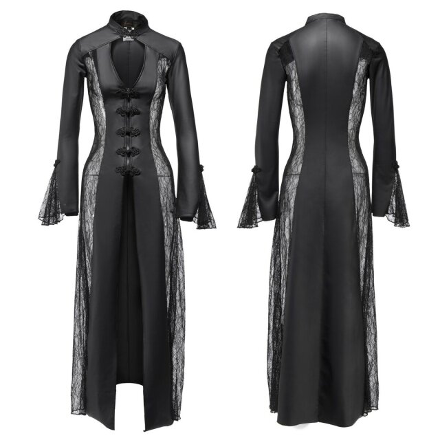 Langer Wetlook Kleidmantel Hera mit Spitzeneinsätzen XL