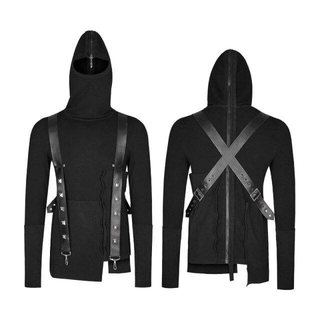 Punk Rave Y-680 schwarzes Hoodie. Herren Gothic Punk Langarm Kapuzenjacke