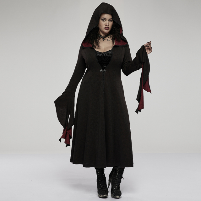 Long black and red PUNK RAVE coat Fairytale with hood