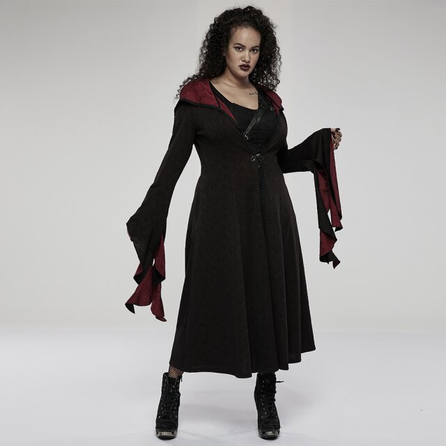 Long black and red PUNK RAVE coat Fairytale with hood