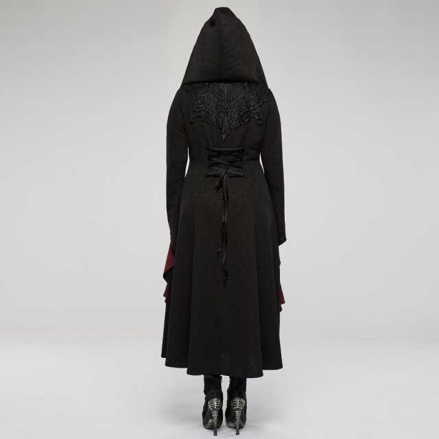 Long black and red PUNK RAVE coat Fairytale with hood
