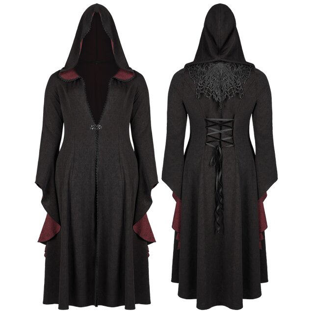 Long black and red PUNK RAVE coat Fairytale with hood