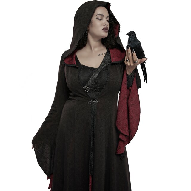 Long black and red PUNK RAVE coat Fairytale with hood